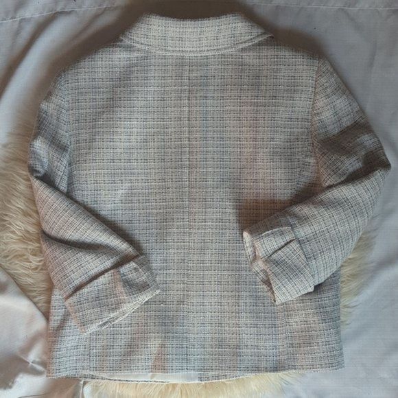 TAHARI ASL Tweed Cream & Silver Sparkle Jacket Blazer 14 Black Accent Buttons - Picture 7 of 12